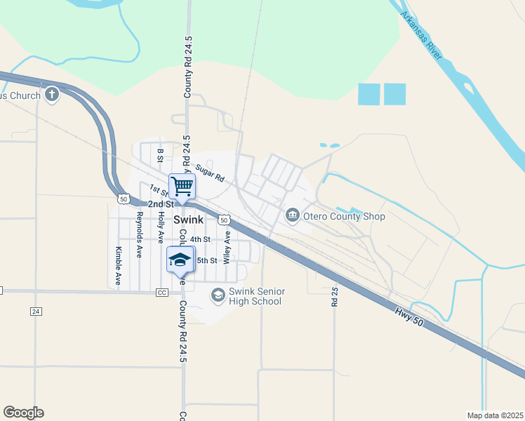 map of restaurants, bars, coffee shops, grocery stores, and more near Swink Dr in La Junta