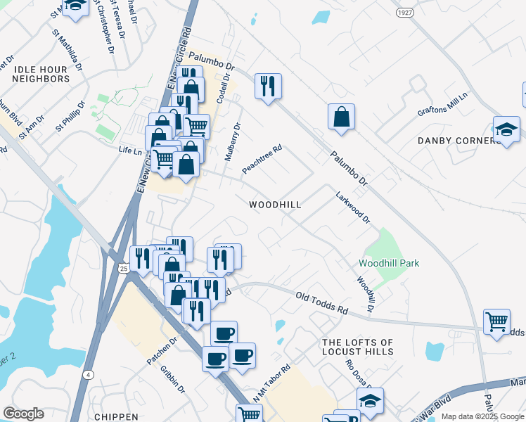 map of restaurants, bars, coffee shops, grocery stores, and more near 246 Osage Court in Lexington