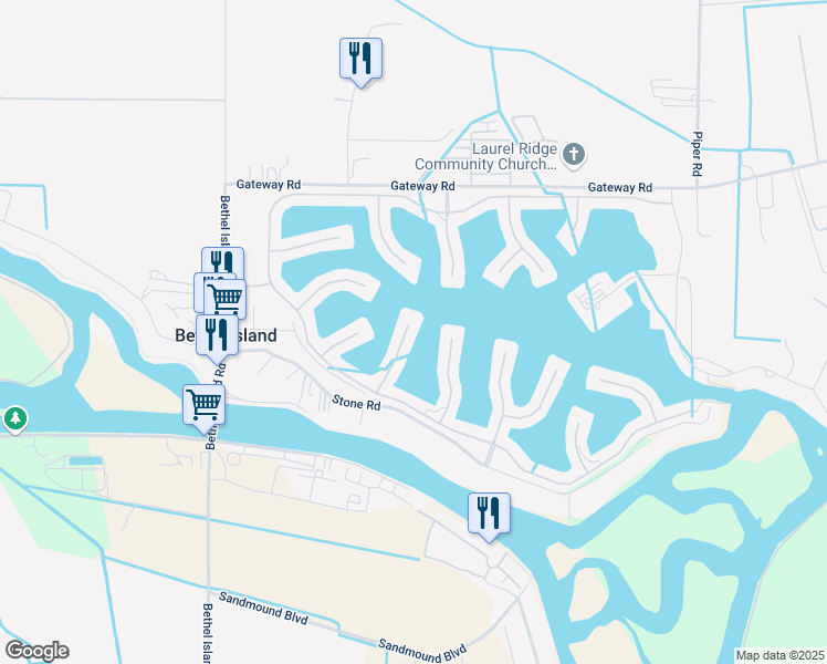 map of restaurants, bars, coffee shops, grocery stores, and more near Channel Place in Oakley