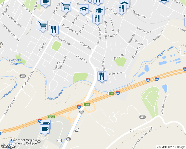 map of restaurants, bars, coffee shops, grocery stores, and more near 339 Quarry Road in Charlottesville