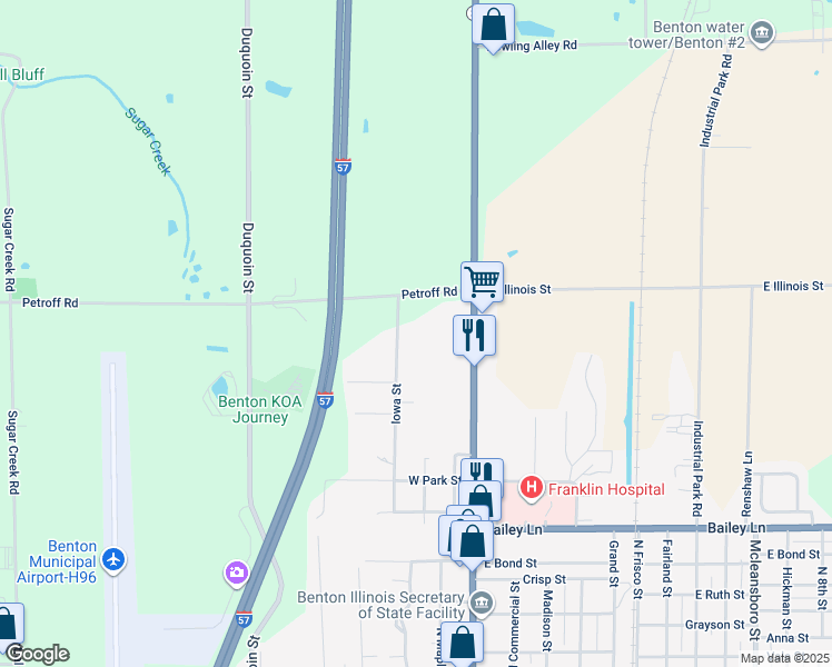 map of restaurants, bars, coffee shops, grocery stores, and more near 10484 Iowa Street in Benton