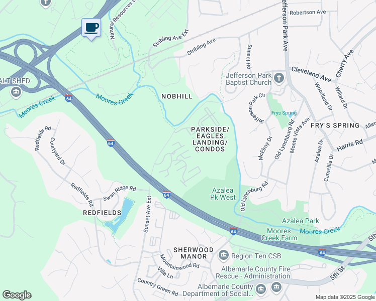 map of restaurants, bars, coffee shops, grocery stores, and more near Tupelo Court in Charlottesville