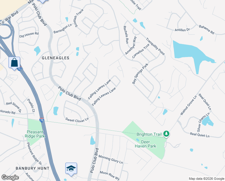 map of restaurants, bars, coffee shops, grocery stores, and more near 2077 Falling Leaves Lane in Lexington