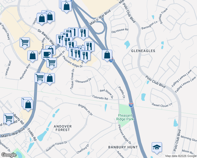 map of restaurants, bars, coffee shops, grocery stores, and more near 1225 Aspen Street in Lexington