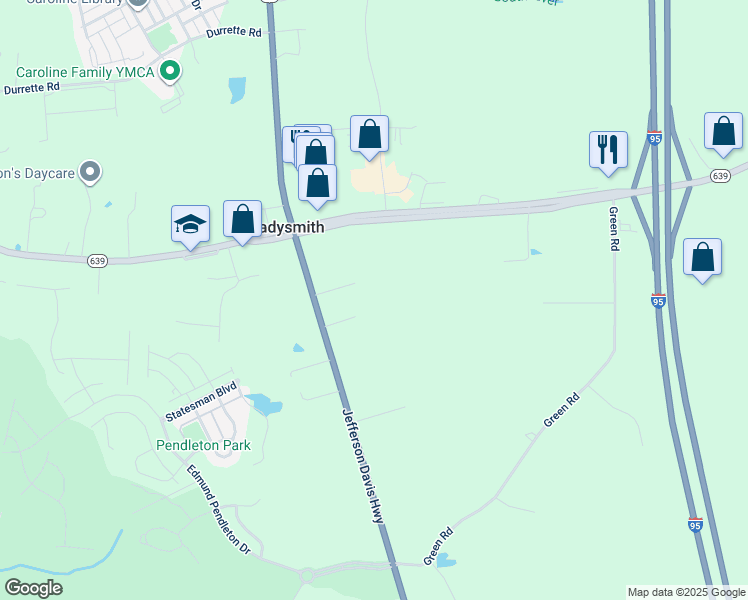 map of restaurants, bars, coffee shops, grocery stores, and more near Garland Street in Ruther Glen