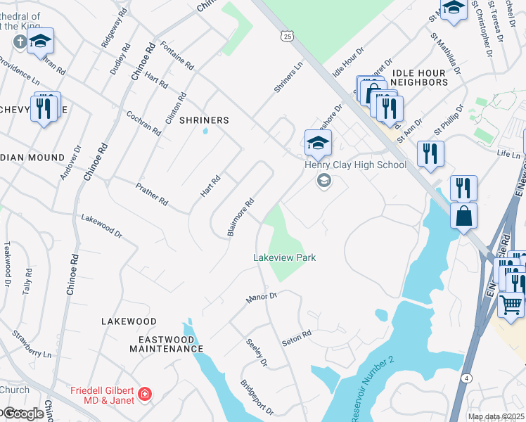 map of restaurants, bars, coffee shops, grocery stores, and more near 2100 Fontaine Road in Lexington