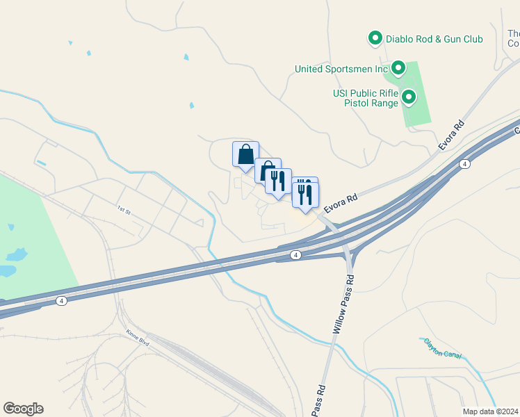 map of restaurants, bars, coffee shops, grocery stores, and more near 2100-2150 Willow Pass Road in Concord