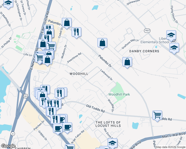 map of restaurants, bars, coffee shops, grocery stores, and more near 437 Hedgewood Drive in Lexington