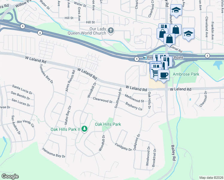 map of restaurants, bars, coffee shops, grocery stores, and more near 1728 Peachwillow Street in Pittsburg