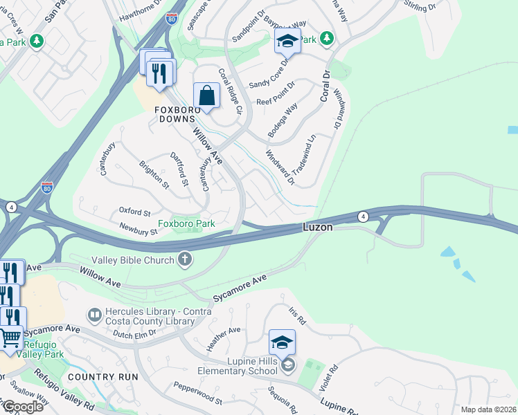 map of restaurants, bars, coffee shops, grocery stores, and more near 759 Seacliff Court in Rodeo