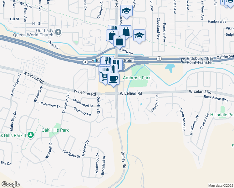 map of restaurants, bars, coffee shops, grocery stores, and more near W Leland Rd & Bailey Rd in Pittsburg