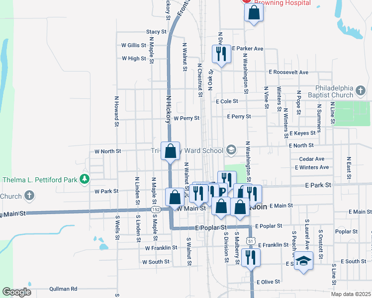 map of restaurants, bars, coffee shops, grocery stores, and more near 301 North Walnut Street in Du Quoin