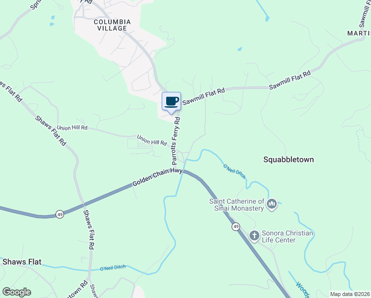 map of restaurants, bars, coffee shops, grocery stores, and more near 21727 Parrotts Ferry Road in Sonora