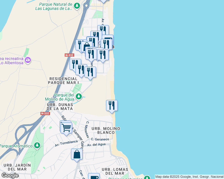 map of restaurants, bars, coffee shops, grocery stores, and more near in Torre La Mata
