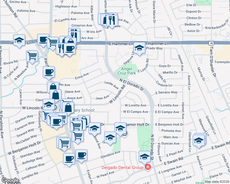 map of restaurants, bars, coffee shops, grocery stores, and more near 229 Alturas Avenue in Stockton