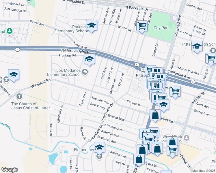 map of restaurants, bars, coffee shops, grocery stores, and more near 2181 Abbott Avenue in Pittsburg