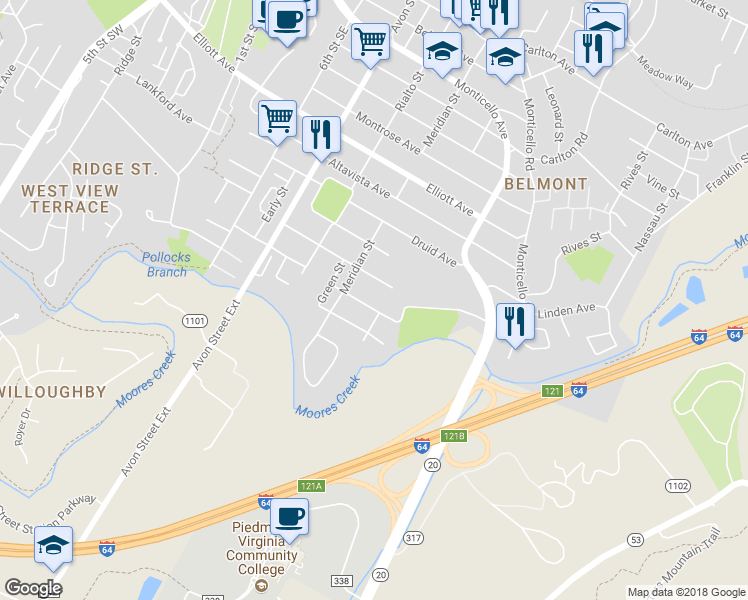 map of restaurants, bars, coffee shops, grocery stores, and more near 908 Rockland Avenue in Charlottesville