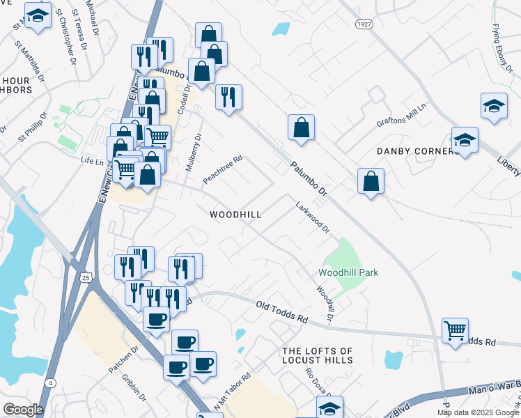 map of restaurants, bars, coffee shops, grocery stores, and more near 333 Larkwood Drive in Lexington
