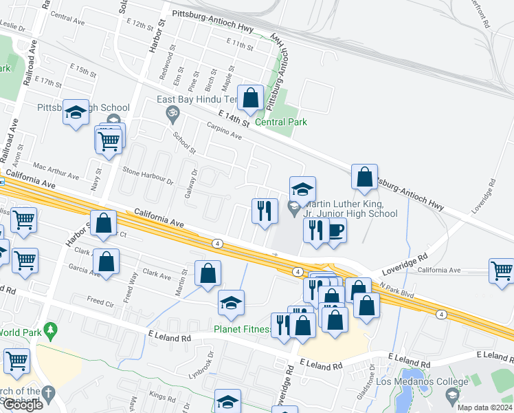 map of restaurants, bars, coffee shops, grocery stores, and more near 871 Cross Street in Pittsburg