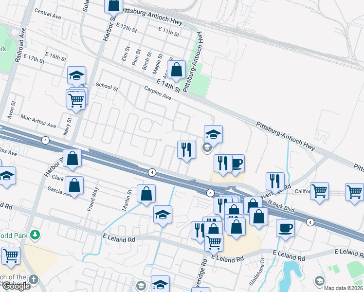 map of restaurants, bars, coffee shops, grocery stores, and more near 871 Cross Street in Pittsburg
