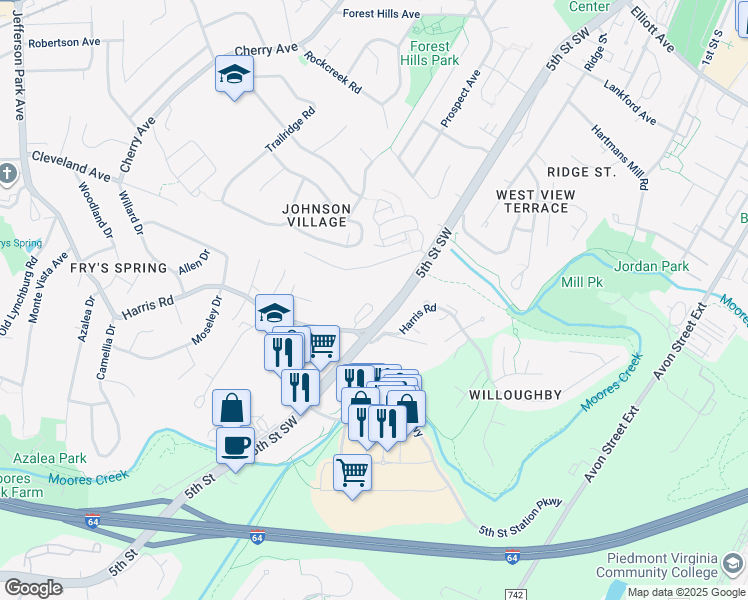 map of restaurants, bars, coffee shops, grocery stores, and more near 139 Old Fifth Circle in Charlottesville