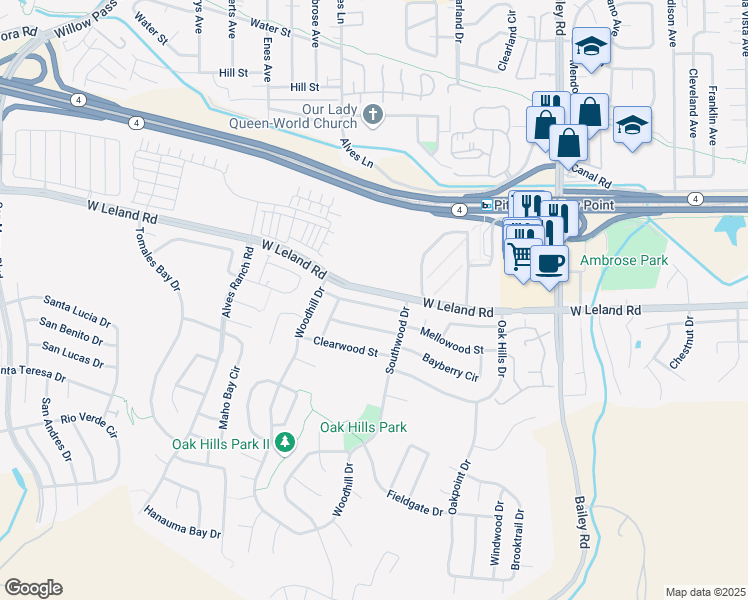 map of restaurants, bars, coffee shops, grocery stores, and more near 1739 Peachwillow Street in Pittsburg