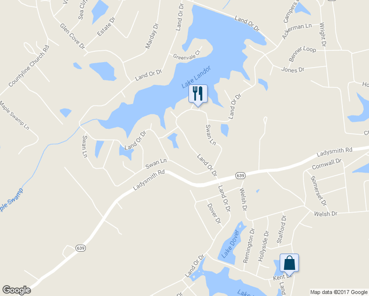 map of restaurants, bars, coffee shops, grocery stores, and more near 289 Land Or Drive in Ruther Glen