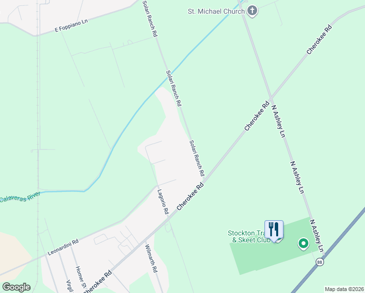 map of restaurants, bars, coffee shops, grocery stores, and more near 5219 Solari Ranch Road in Stockton
