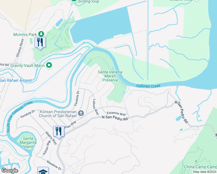 map of restaurants, bars, coffee shops, grocery stores, and more near 873 Estancia Way in San Rafael