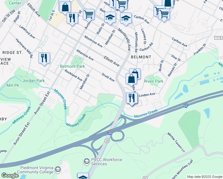 map of restaurants, bars, coffee shops, grocery stores, and more near 373 Quarry Road in Charlottesville