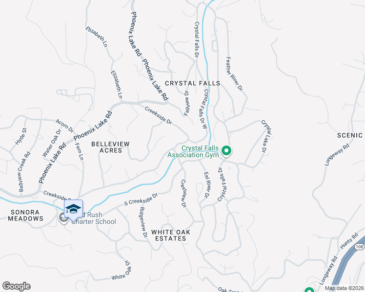 map of restaurants, bars, coffee shops, grocery stores, and more near 16573 Creekside Drive in Sonora
