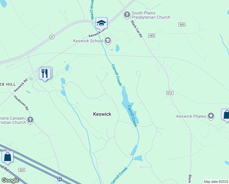 map of restaurants, bars, coffee shops, grocery stores, and more near 4012 Fairway Drive in Keswick