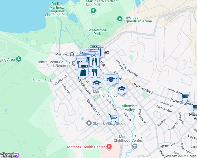map of restaurants, bars, coffee shops, grocery stores, and more near 1000 Ferry Street in Martinez
