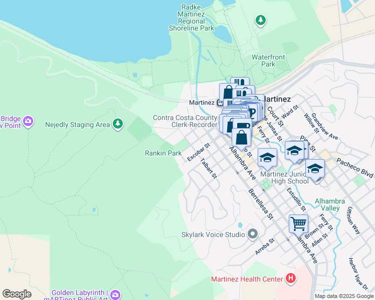 map of restaurants, bars, coffee shops, grocery stores, and more near 126 Marina Vista Avenue in Martinez