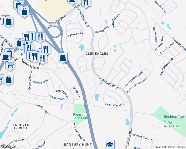 map of restaurants, bars, coffee shops, grocery stores, and more near 3212 Polo Club Boulevard in Lexington