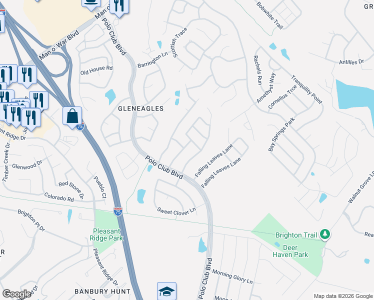 map of restaurants, bars, coffee shops, grocery stores, and more near 2252 Pokeberry Park in Lexington