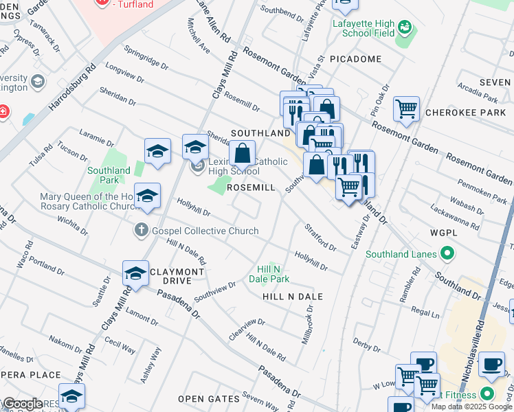 map of restaurants, bars, coffee shops, grocery stores, and more near 474 Barkley Drive in Lexington