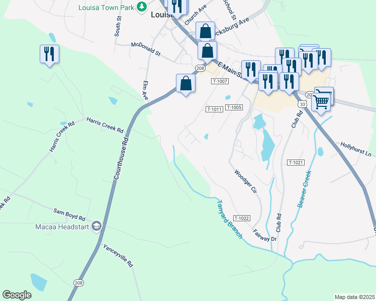 map of restaurants, bars, coffee shops, grocery stores, and more near 1098 State Route T-1007 in Louisa