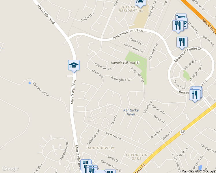 map of restaurants, bars, coffee shops, grocery stores, and more near 3348 Lyon Dr in Lexington