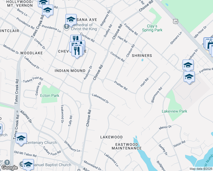 map of restaurants, bars, coffee shops, grocery stores, and more near 1305 Cooper Drive in Lexington
