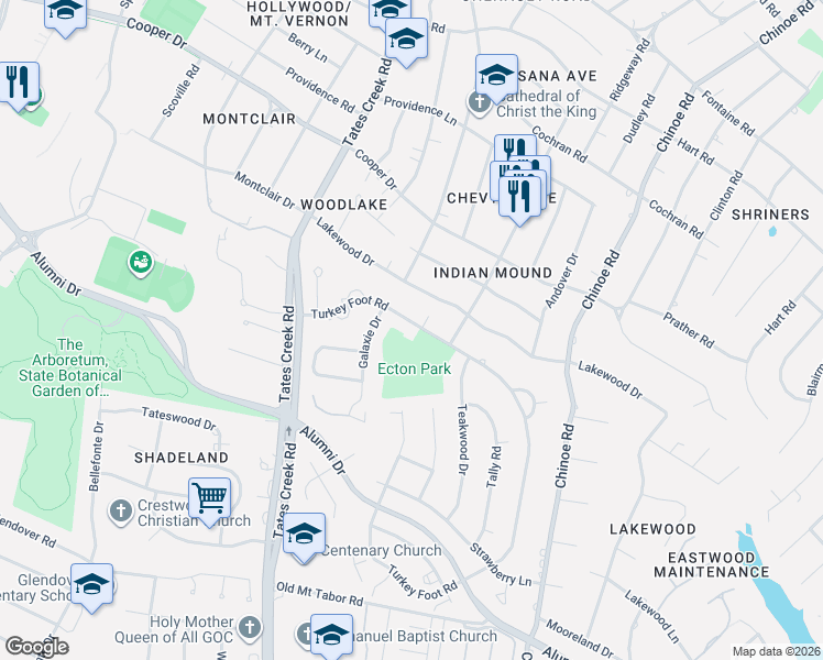 map of restaurants, bars, coffee shops, grocery stores, and more near 944 Turkey Foot Road in Lexington
