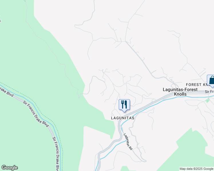 map of restaurants, bars, coffee shops, grocery stores, and more near 145 Alta Terrace in Lagunitas-Forest Knolls