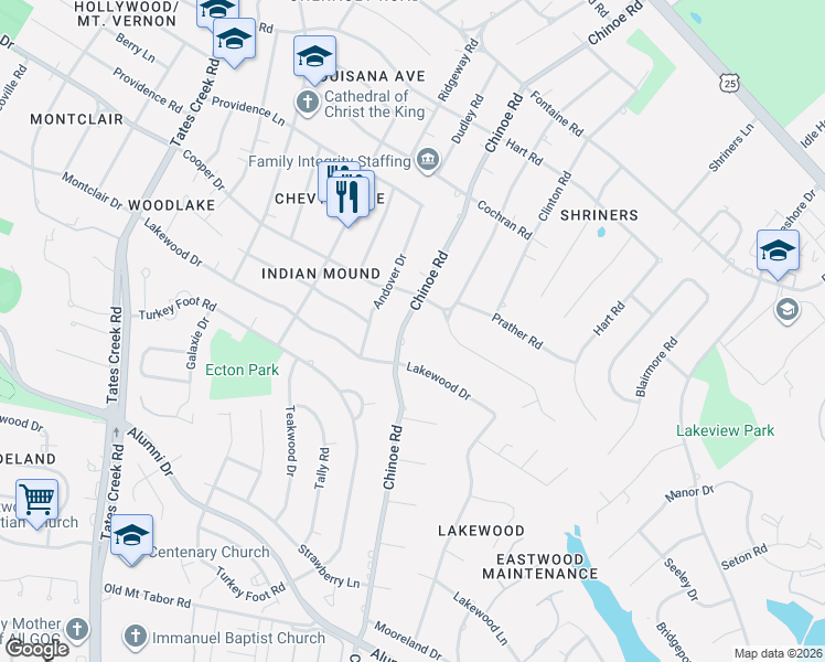 map of restaurants, bars, coffee shops, grocery stores, and more near 1304 Cooper Drive in Lexington