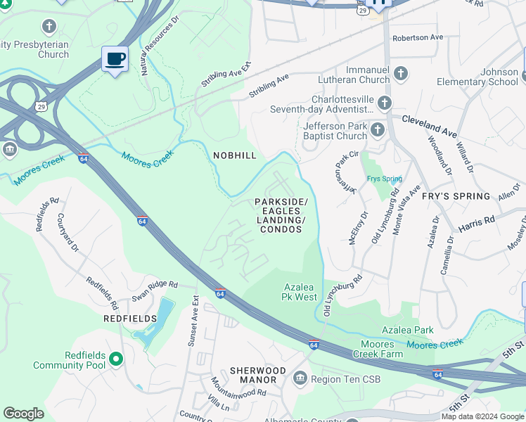 map of restaurants, bars, coffee shops, grocery stores, and more near 120 Yellowstone Drive in Charlottesville