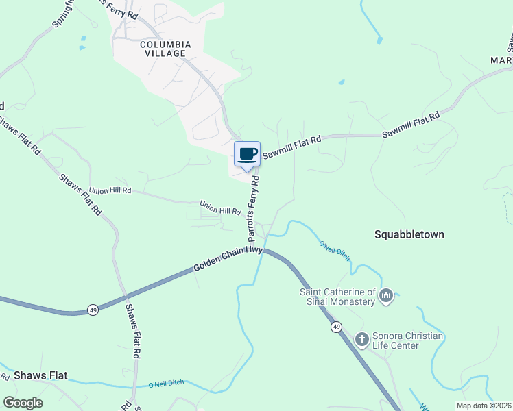 map of restaurants, bars, coffee shops, grocery stores, and more near 21727 Parrotts Ferry Road in Sonora