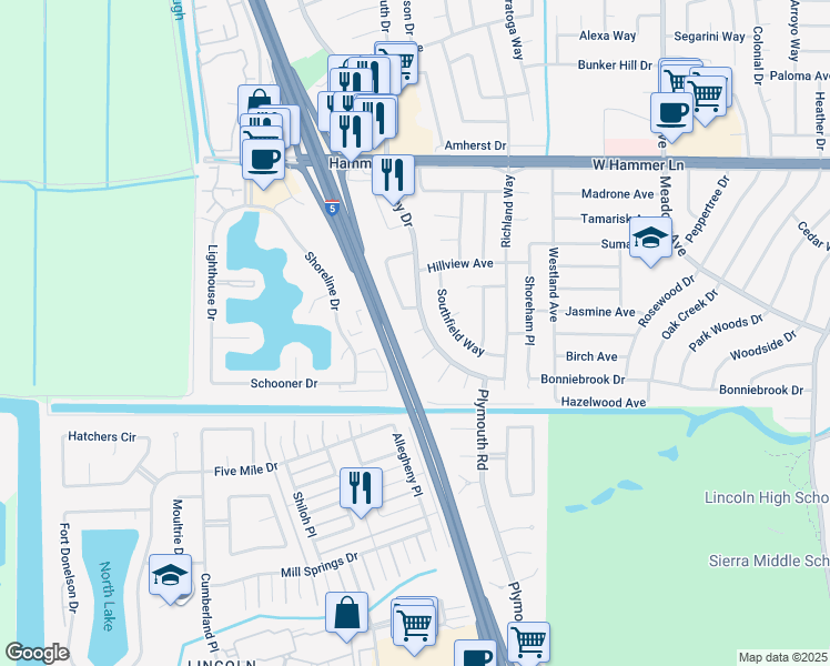 map of restaurants, bars, coffee shops, grocery stores, and more near 8746 Kelley Drive in Stockton