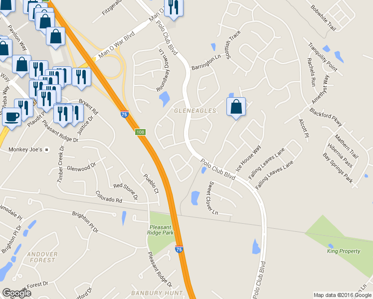 map of restaurants, bars, coffee shops, grocery stores, and more near 3212 Polo Club Blvd in Lexington