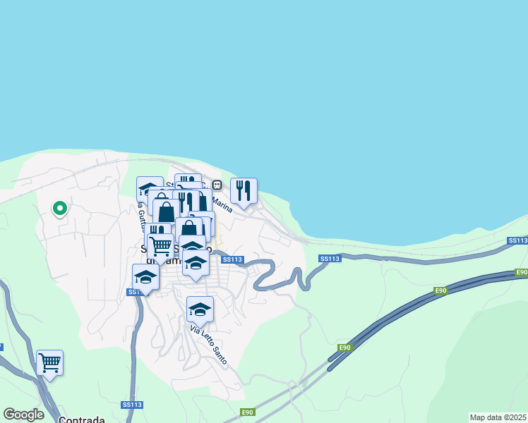 map of restaurants, bars, coffee shops, grocery stores, and more near 31 Via Marina in Santo Stefano di Camastra