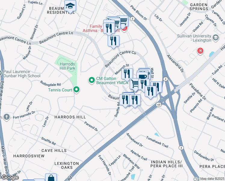 map of restaurants, bars, coffee shops, grocery stores, and more near 3248 Beacon Street in Lexington