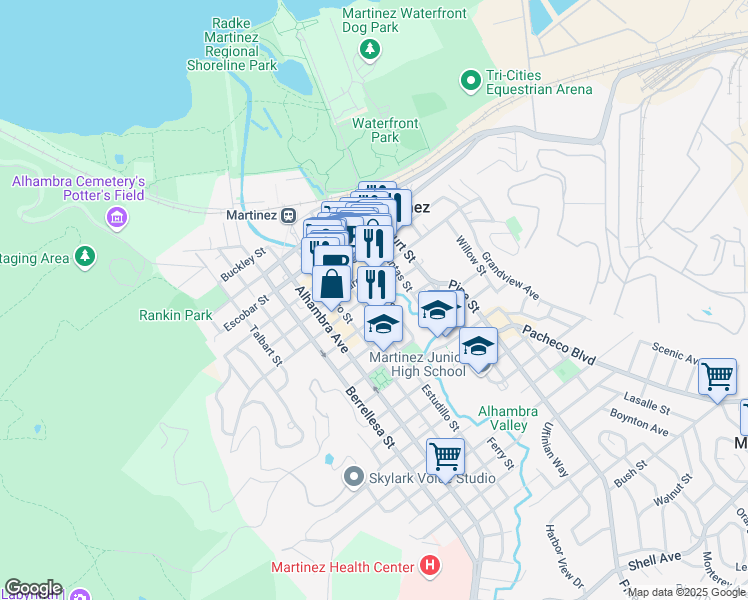 map of restaurants, bars, coffee shops, grocery stores, and more near 1000 Ferry Street in Martinez